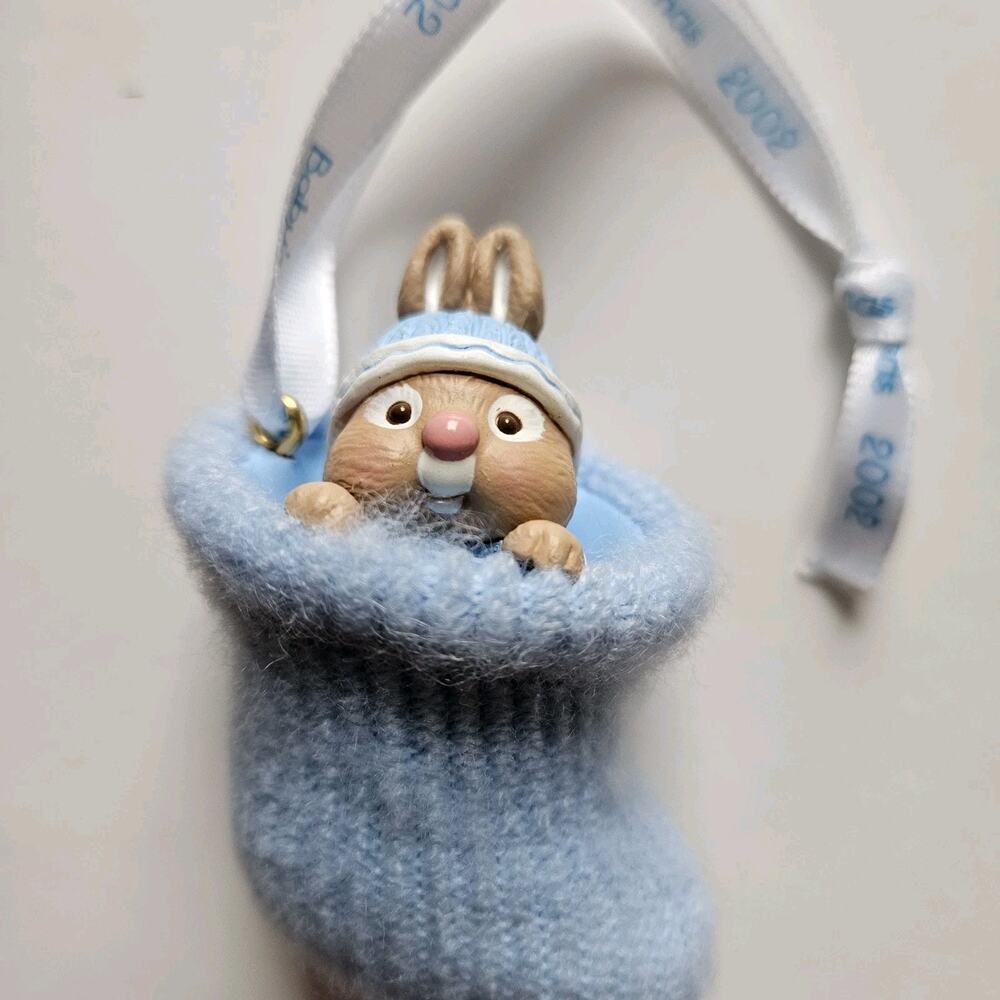 2002 Hallmark Ornament Baby's First Christmas Boy Blue Bootie 2.5" & Memory Card